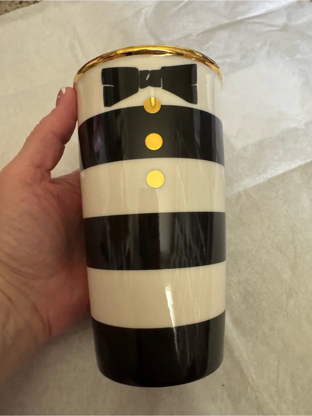 Rare Starbucks Alice + Olivia Black White Gold Bowtie Tumbler 12oz